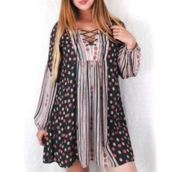 Free People Dresses & Skirts - Free People Floral Stripe Boho Peasant Dress XS